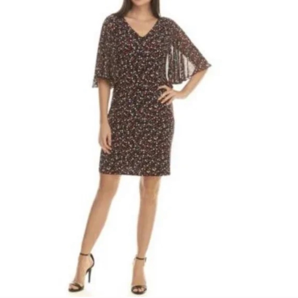 Ivy Road Flutter Bell Sleeve A-line Silhouette Polka Dot Dress Strappy Cage Back